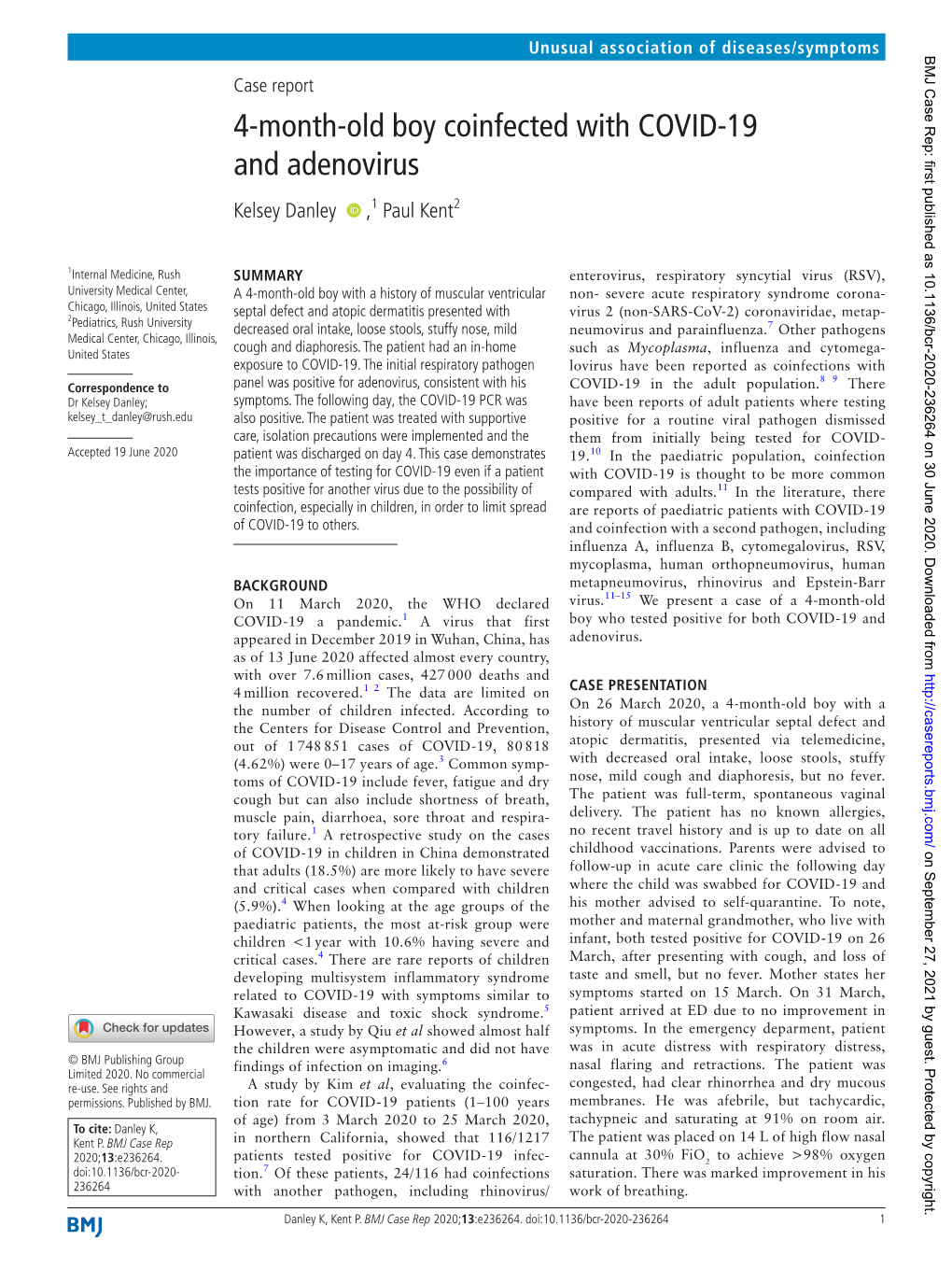 4-Month-Old Boy Coinfected with COVID-19 and Adenovirus