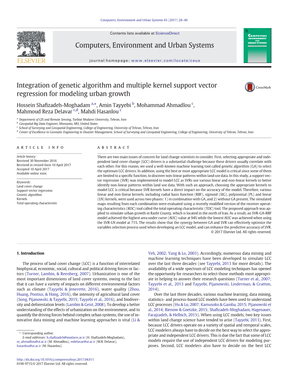 Integration of Genetic Algorithm and Multiple Kernel Support Vector Regression for Modeling Urban Growth