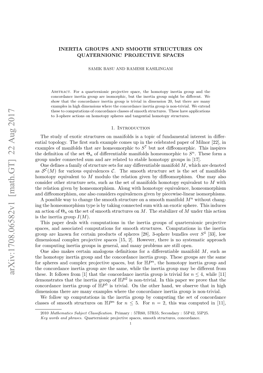 Arxiv:1708.06582V1 [Math.GT] 22 Aug 2017 These