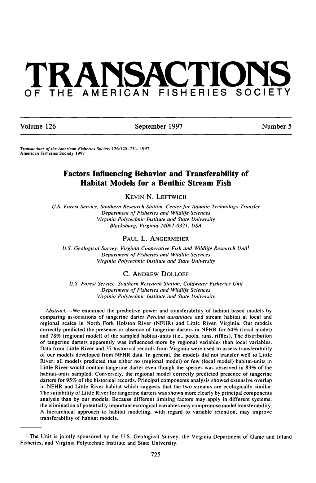 Transactions of the American Fisheries Society