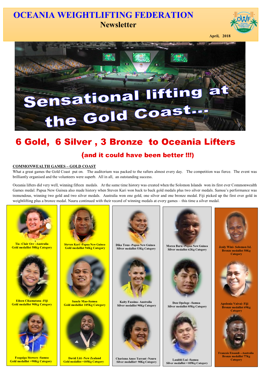OCEANIA WEIGHTLIFTING FEDERATION Newsletter