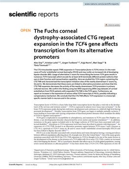 The Fuchs Corneal Dystrophy-Associated CTG Repeat Expansion in the TCF4 Gene Affects Transcription from Its Alternative Promoter