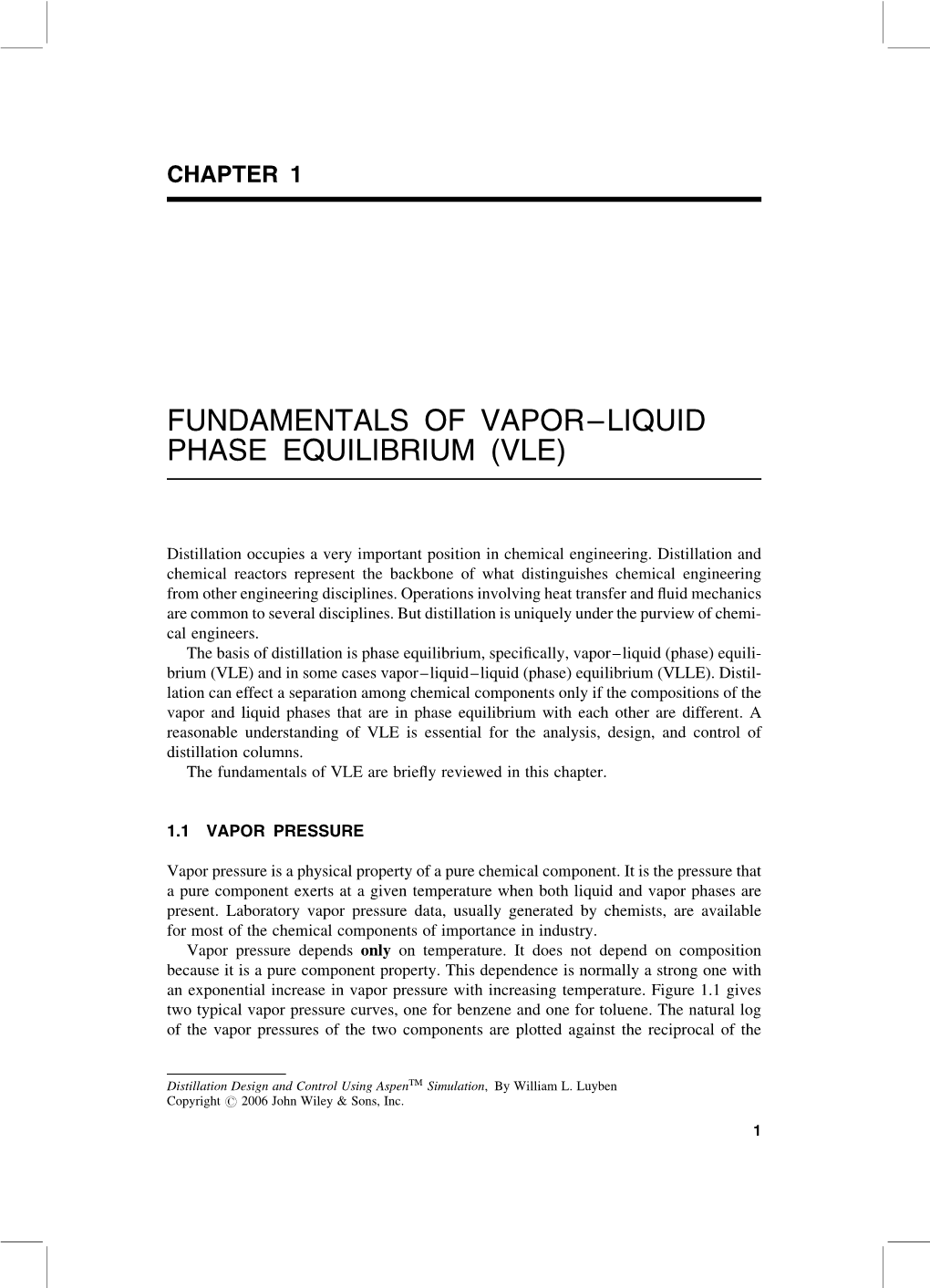 Fundamentals of Vapor–Liquid Phase Equilibrium (Vle)