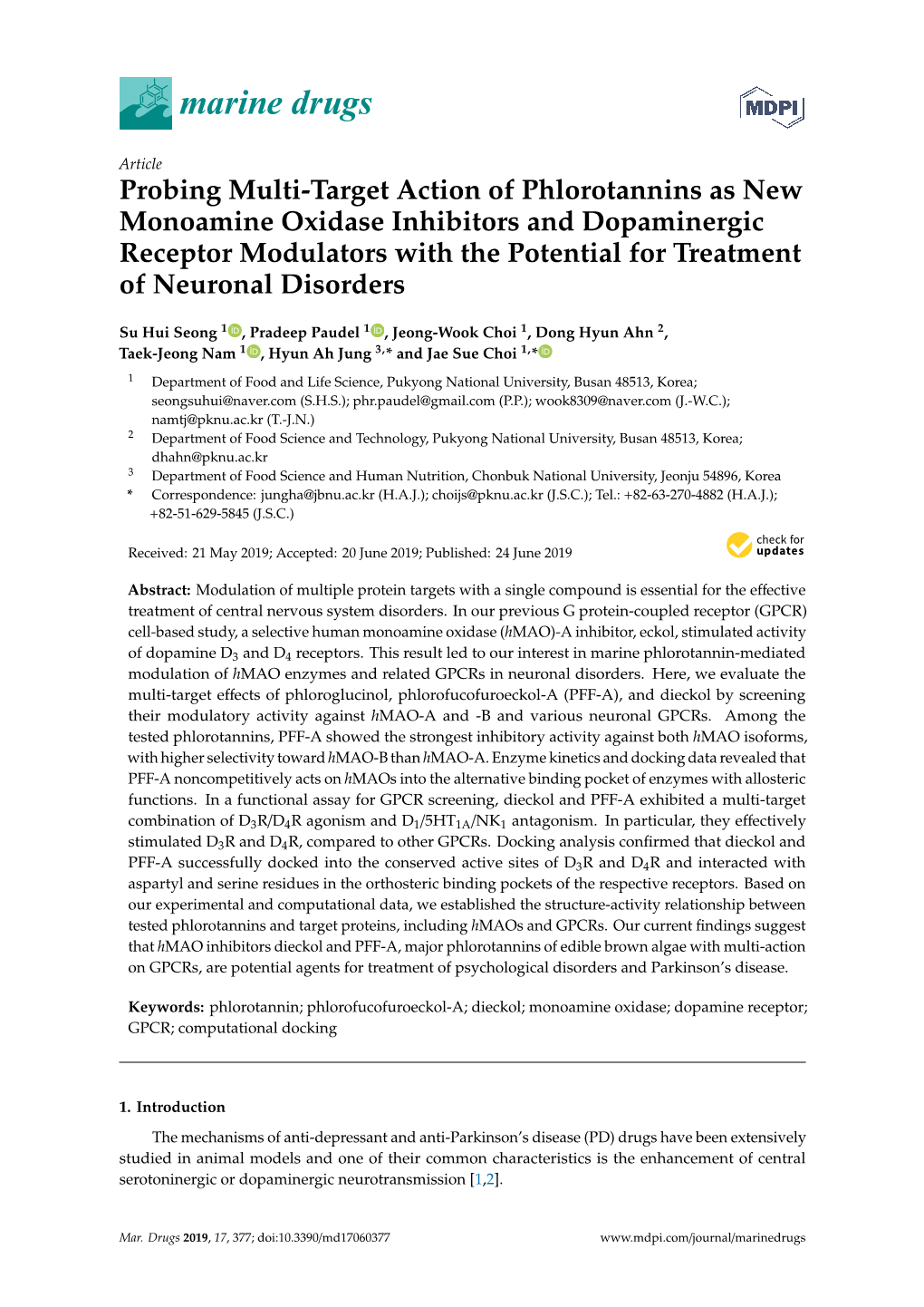 Probing Multi-Target Action of Phlorotannins As New Monoamine