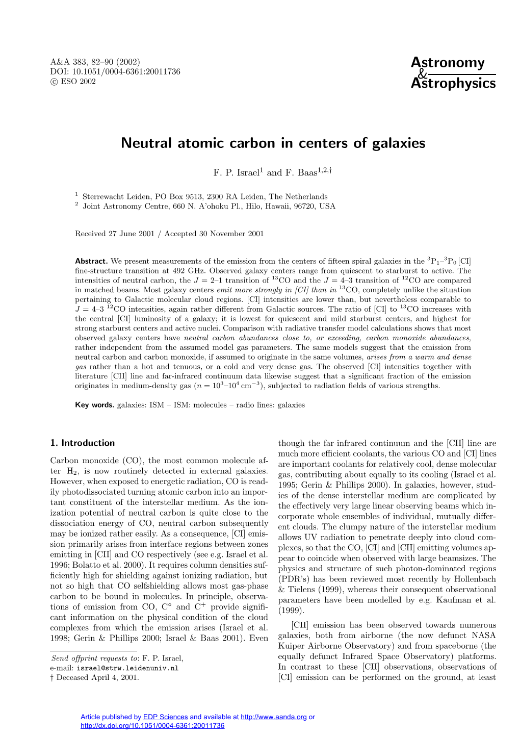 Neutral Atomic Carbon in Centers of Galaxies