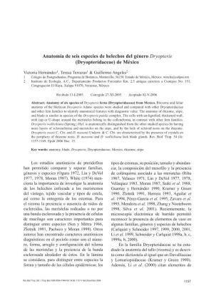 Anatomía De Seis Especies De Helechos Del Género Dryopteris (Dryopteridaceae) De México