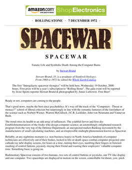 Spacewar Olympics” Will Be Held Here, Wednesday 19 October, 2000 Hours
