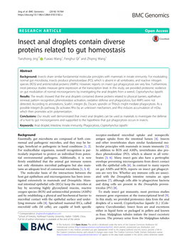 Insect Anal Droplets Contain Diverse Proteins Related to Gut Homeostasis Tianzhong Jing1* , Fuxiao Wang1, Fenghui Qi2 and Zhiying Wang1