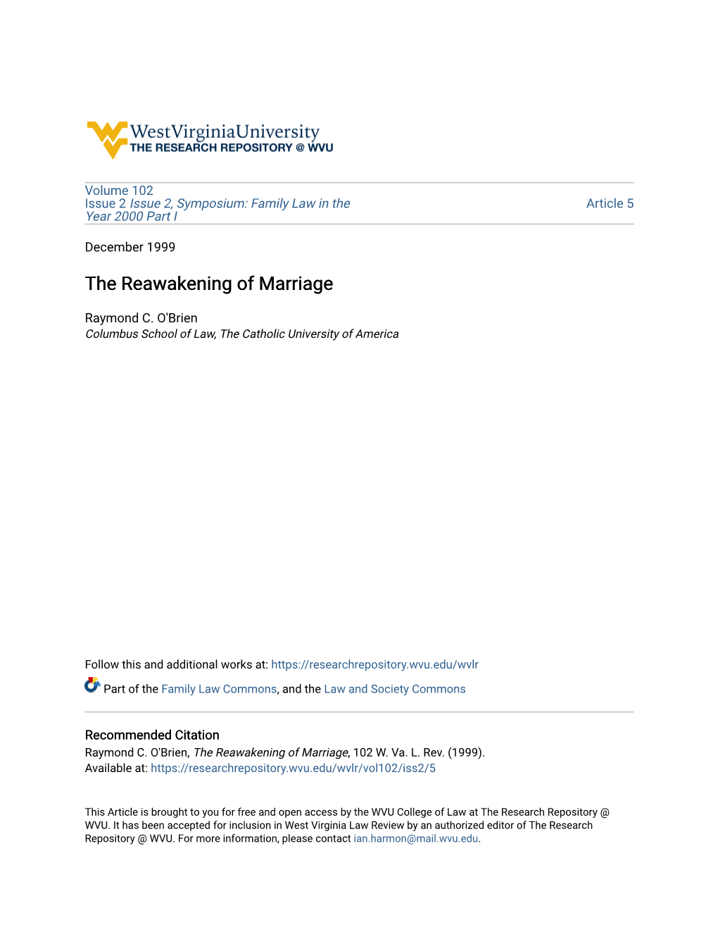 The Reawakening of Marriage
