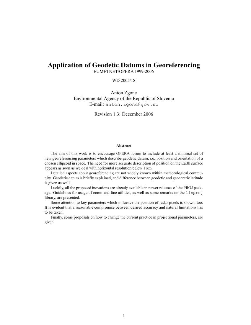 Application of Geodetic Datums in Georeferencing EUMETNET/OPERA 1999-2006
