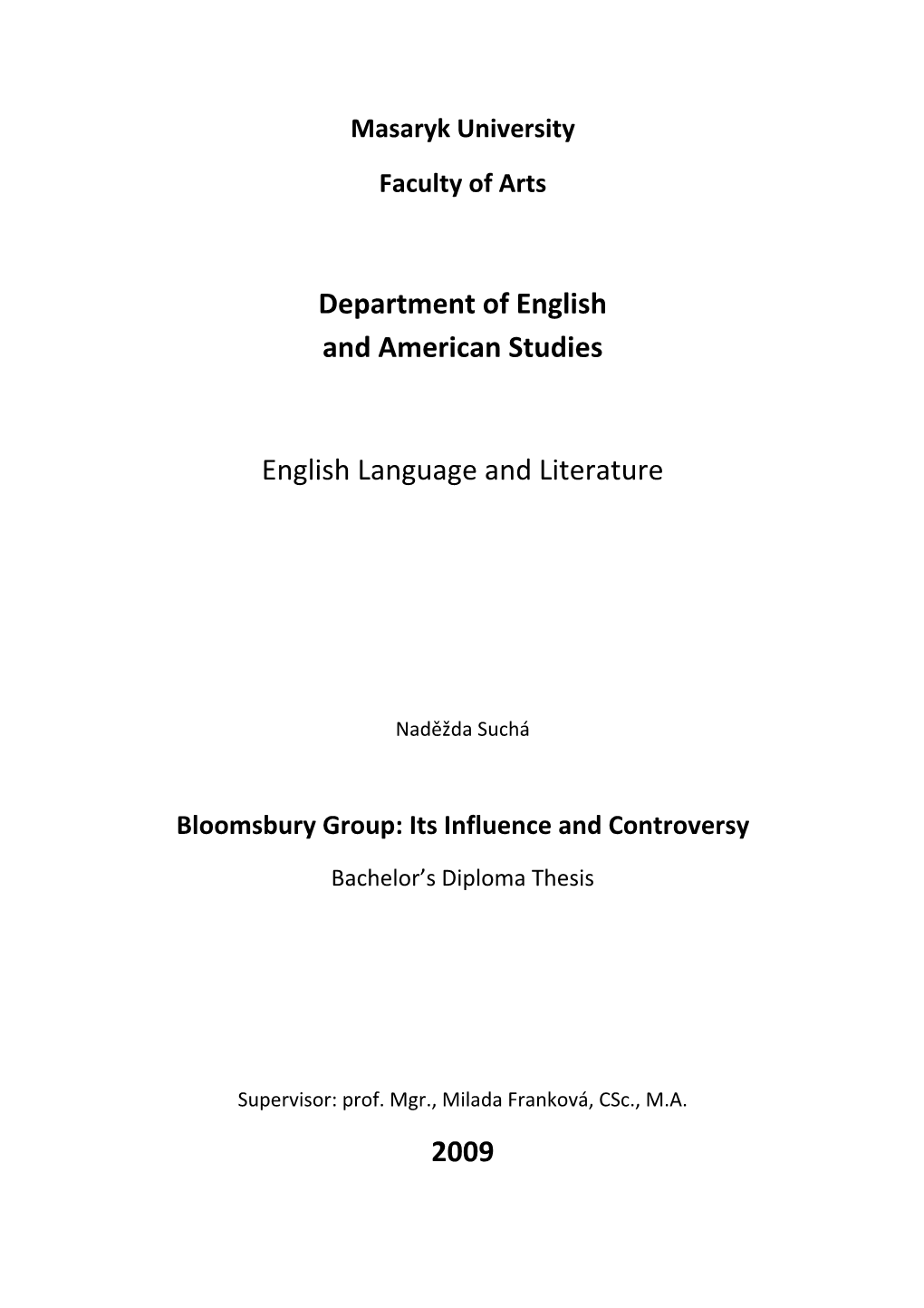 Department of English and American Studies English Language And