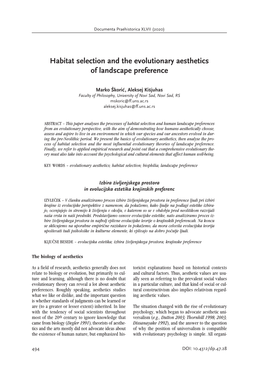 Habitat Selection and the Evolutionary Aesthetics of Landscape Preference