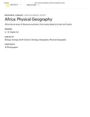 Africa: Physical Geography | National Geographic Society E D U C at I O N