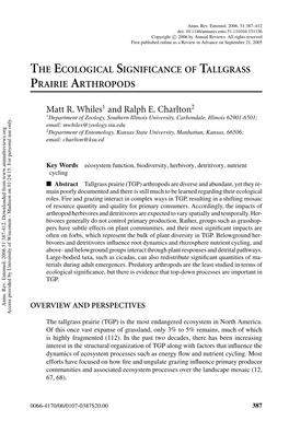 The Ecological Significance of Tallgrass Prairie Arthropods