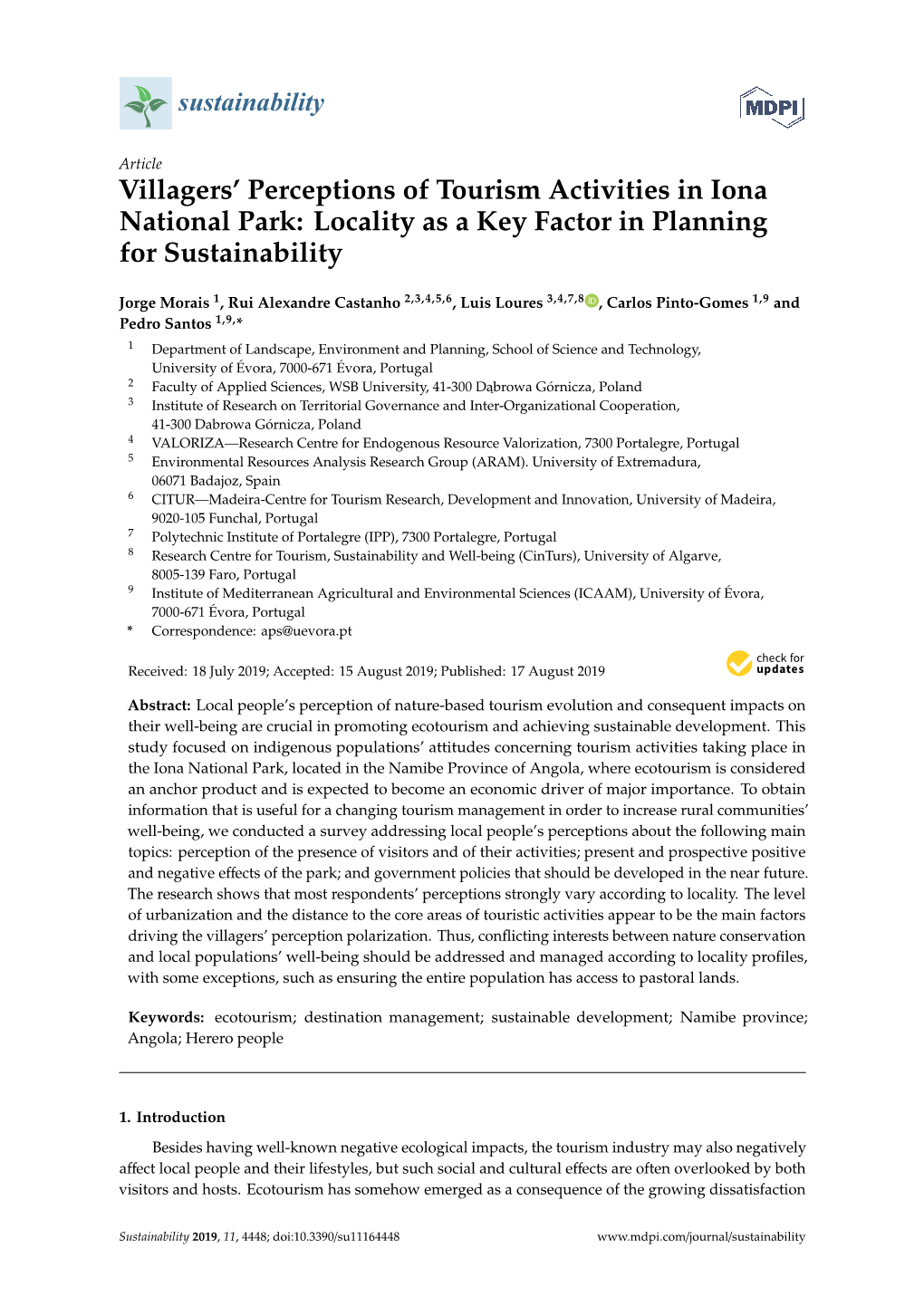 Villagers' Perceptions of Tourism Activities in Iona National Park