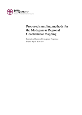 Proposed Sampling Methods for the Madagascar Regional Geochemical Mapping