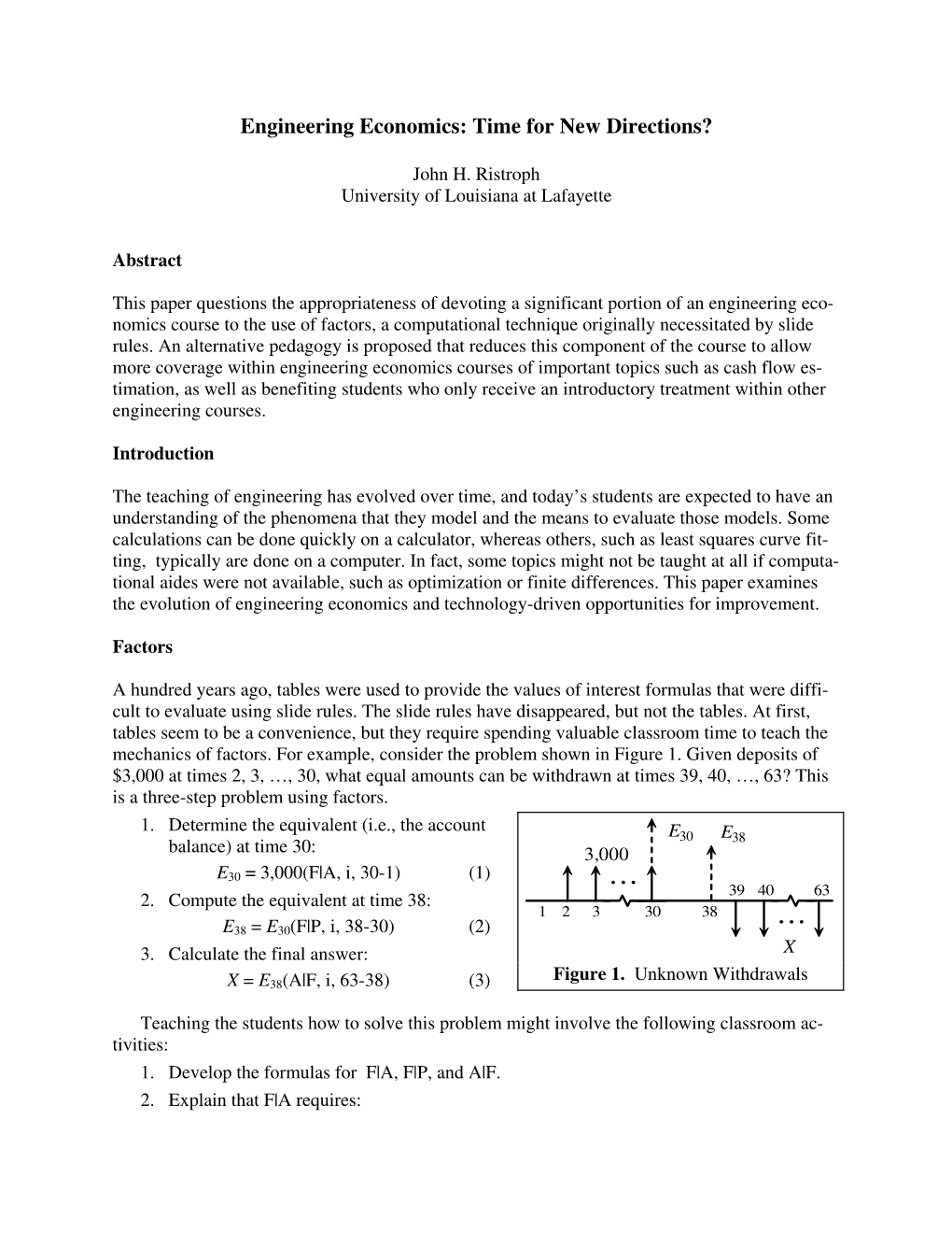 Engineering Economics: Time for New Directions?