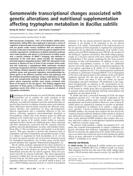 Genomewide Transcriptional Changes Associated with Genetic Alterations and Nutritional Supplementation Affecting Tryptophan Metabolism in Bacillus Subtilis