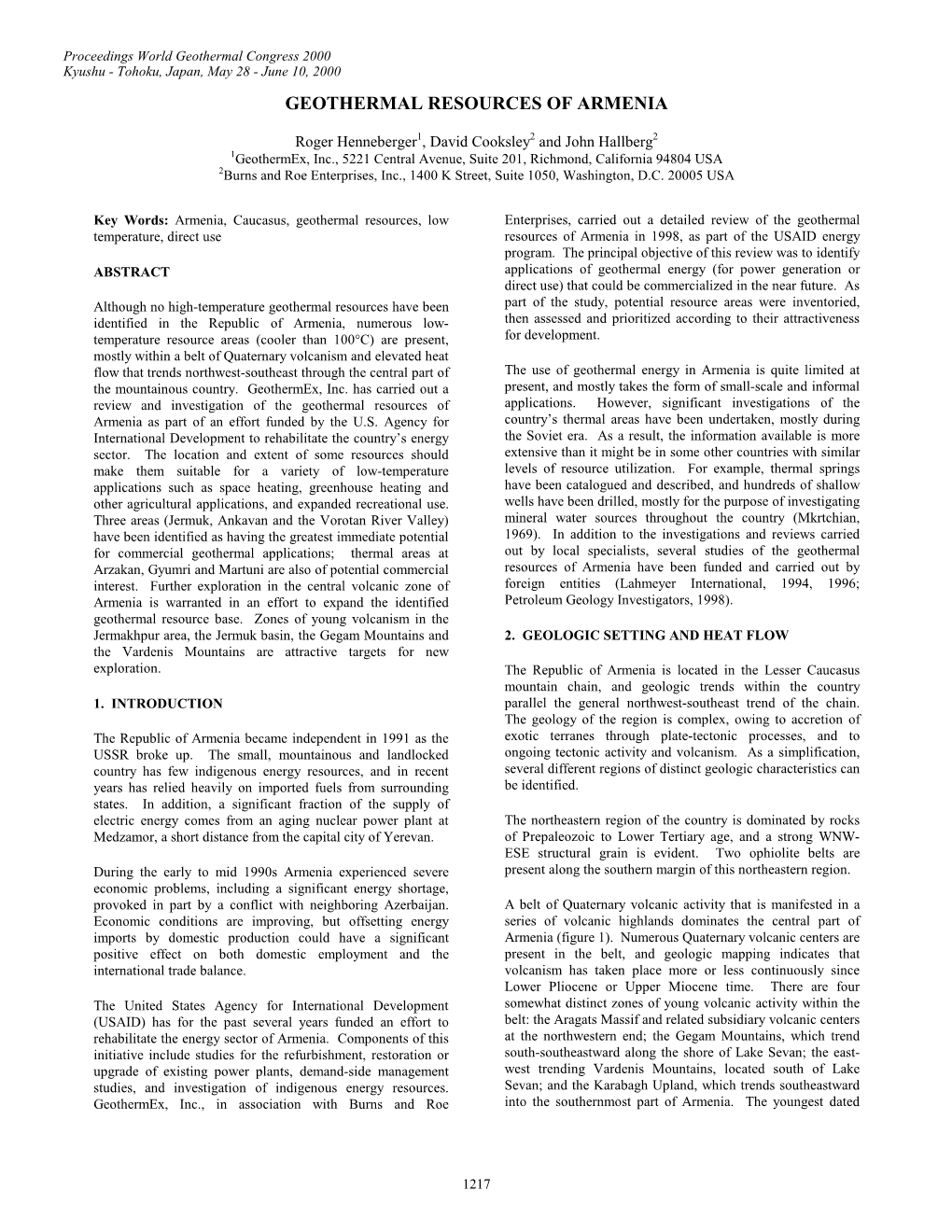 Geothermal Resources of Armenia