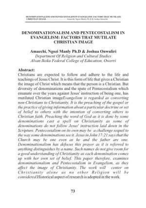 Denominationalism and Pentecostalism in Evangelism: Factors That Mutilate Christian Image