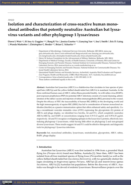 Clonal Antibodies That Potently Neutralize Australian Bat Lyssa- Virus Variants and Other Phylogroup 1 Lyssaviruses