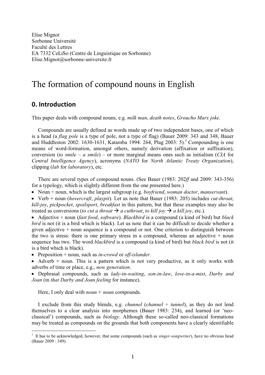 The Formation of Compound Nouns in English