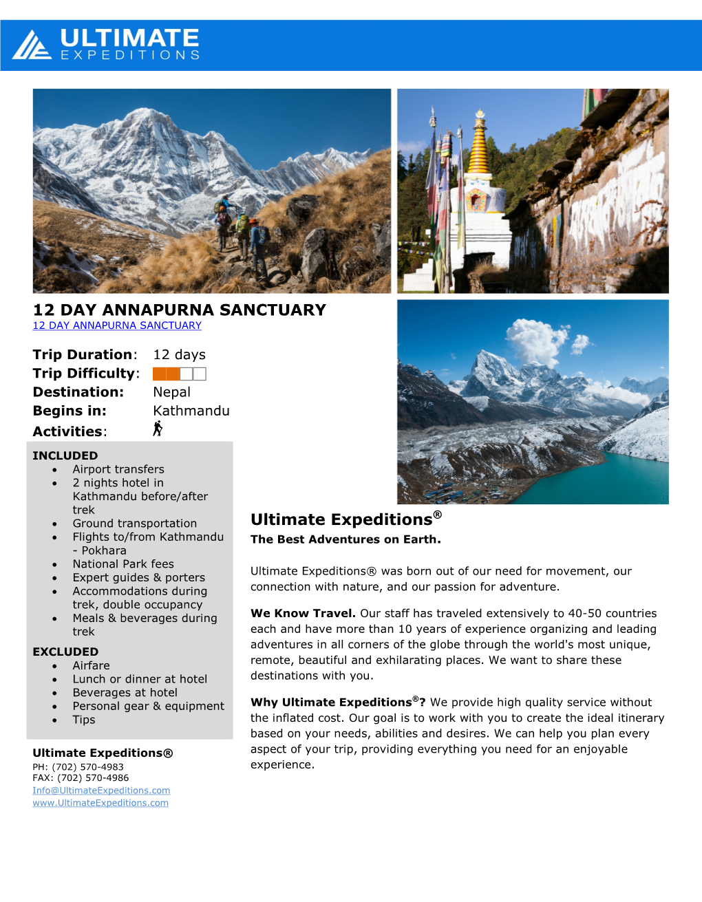 12 DAY ANNAPURNA SANCTUARY Ultimate Expeditions®