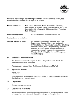 Minutes of the Meeting of the Planning Committee Held in Committee Rooms, East Pallant House on Wednesday 19 July 2017 at 9.30 Am