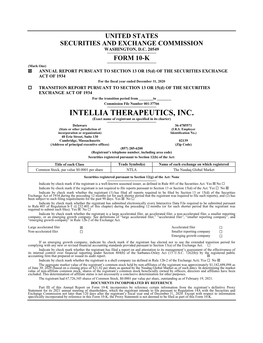 INTELLIA THERAPEUTICS, INC. (Exact Name of Registrant As Specified in Its Charter) Delaware 36-4785571 (State Or Other Jurisdiction of (I.R.S