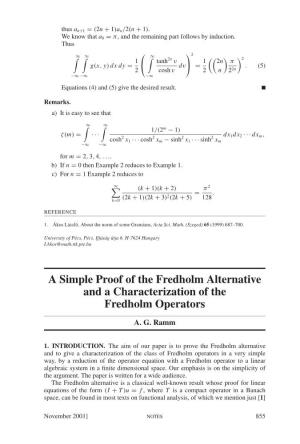 A Simple Proof of the Fredholm Alternative and a Characterization of the Fredholm Operators