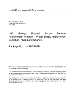 Madhya Pradesh Urban Services Improvement Project: Package 7B