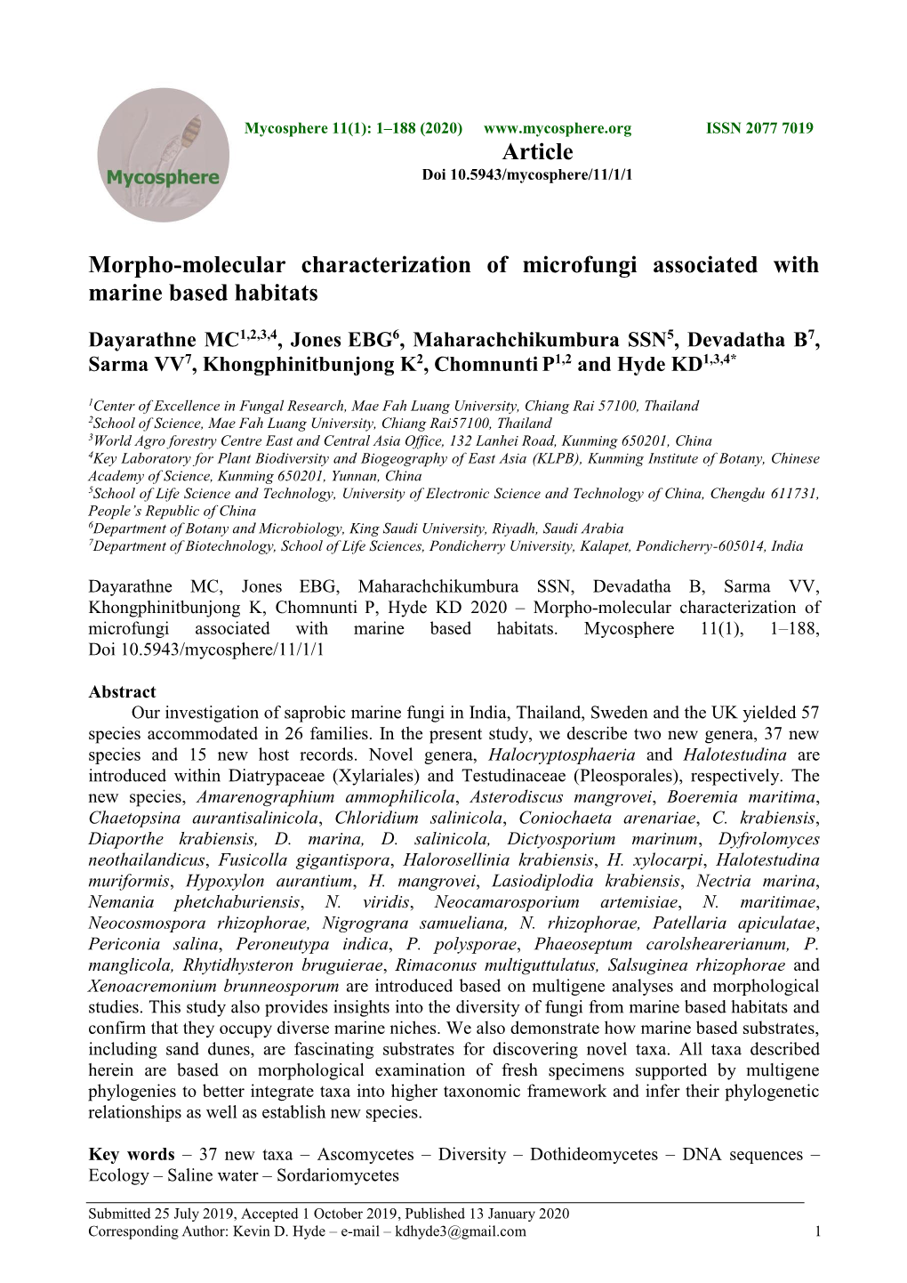 Morpho-Molecular Characterization of Microfungi Associated with Marine Based Habitats