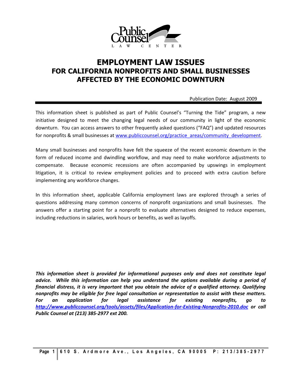 Employment Law Issues for California Nonprofits and Small Businesses Affected by the Economic Downturn