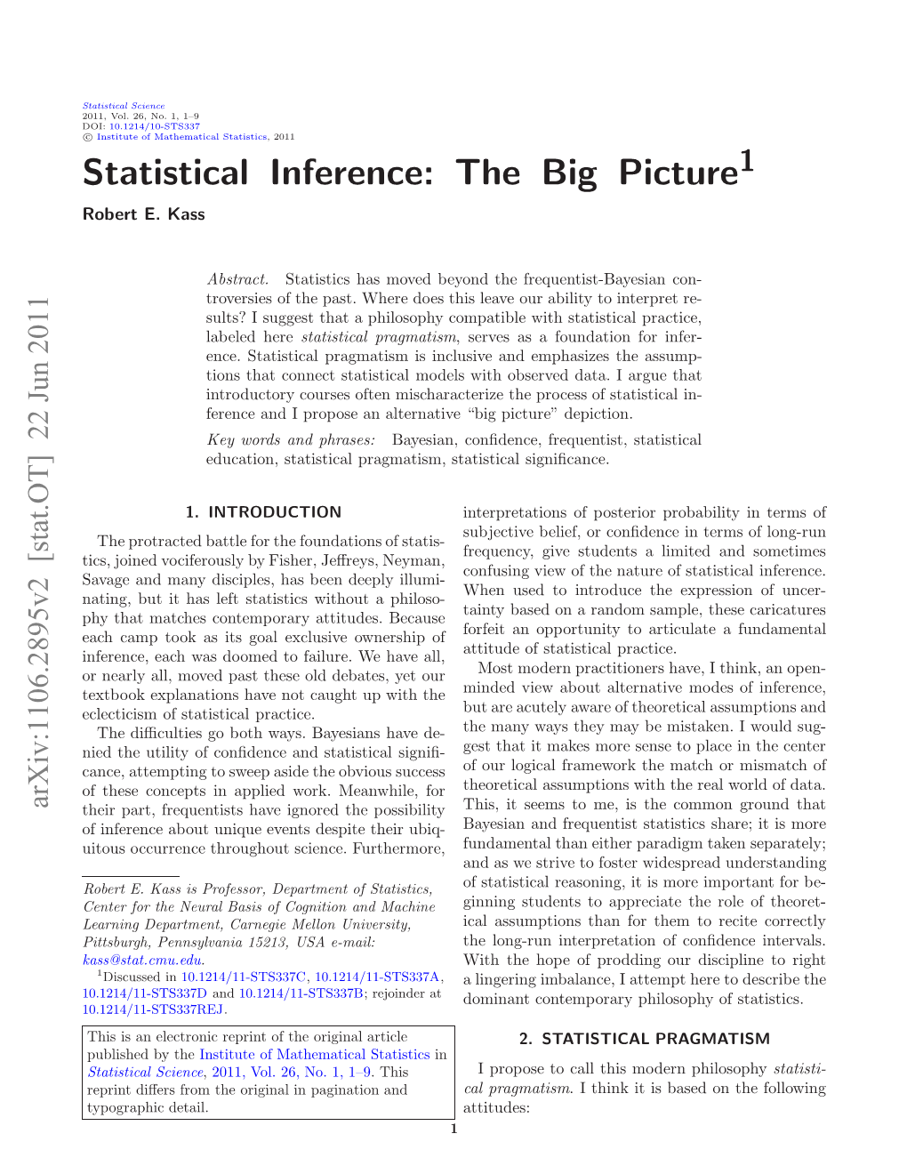 Statistical Inference: the Big Picture