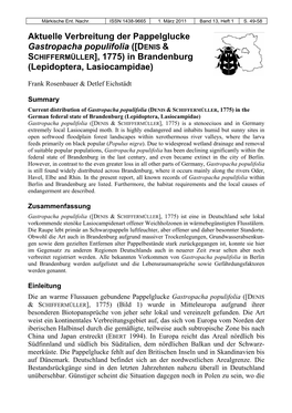 Aktuelle Verbreitung Der Pappelglucke Gastropacha Populifolia ([DENIS & SCHIFFERMÜLLER], 1775) in Brandenburg (Lepidoptera, Lasiocampidae)