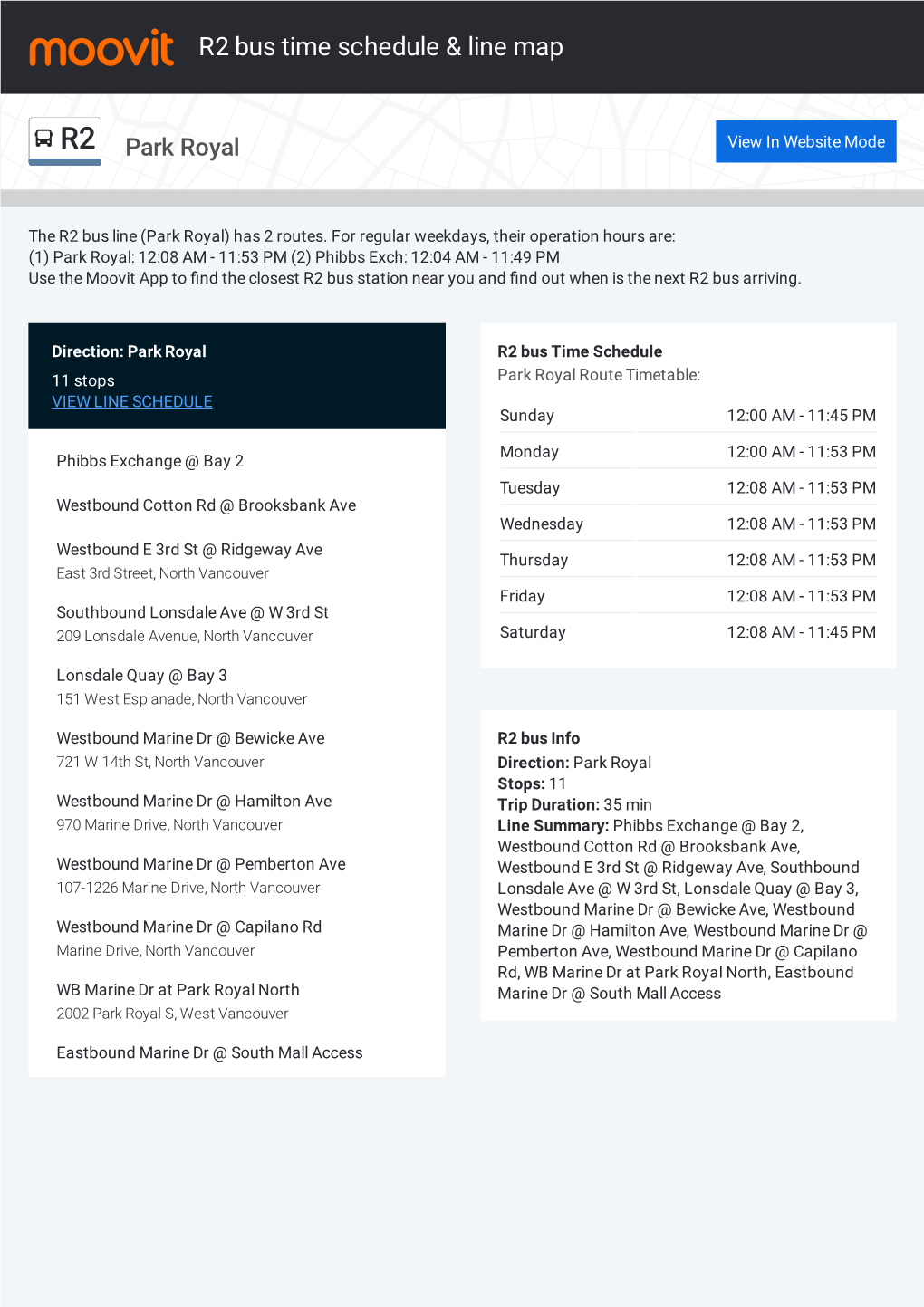 R2 Bus Time Schedule & Line Route