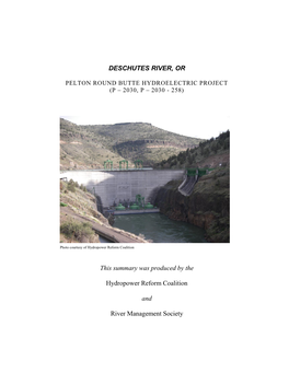 DESCHUTES RIVER, OR This Summary Was Produced by The