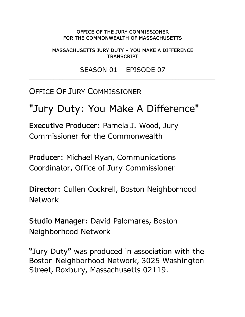 "Jury Duty: You Make a Difference"