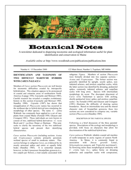 Botanical Notes a Newsletter Dedicated to Dispersing Taxonomic and Ecological Information Useful for Plant Identification and Conservation in Maine
