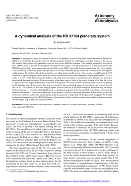 A Dynamical Analysis of the HD 37124 Planetary System