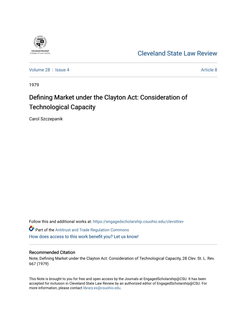 Defining Market Under the Clayton Act: Consideration of Technological Capacity
