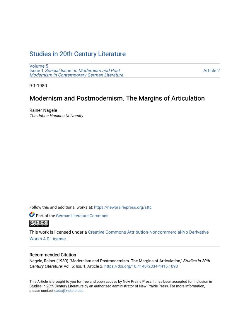 Modernism and Postmodernism. the Margins of Articulation