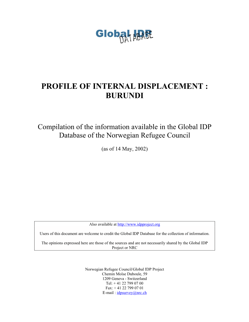 Profile of Internal Displacement : Burundi