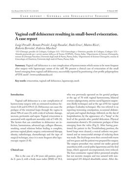 Vaginal Cuff Dehiscence Resulting in Small-Bowel Evisceration. a Case Report