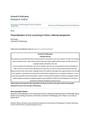 Financialisation of Iron Ore Pricing in China: a Marxist Perspective