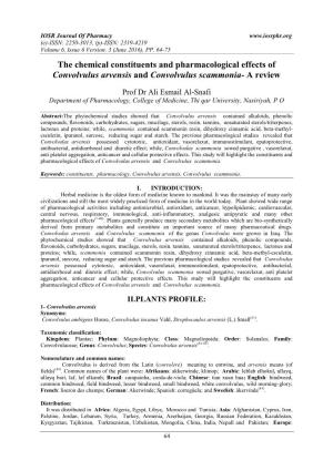 The Chemical Constituents and Pharmacological Effects of Convolvulus Arvensis and Convolvulus Scammonia- a Review