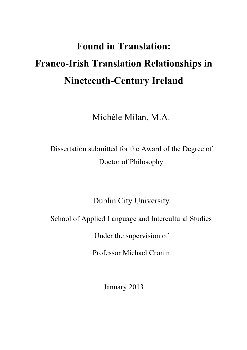 Franco-Irish Translation Relationships in Nineteenth-Century Ireland