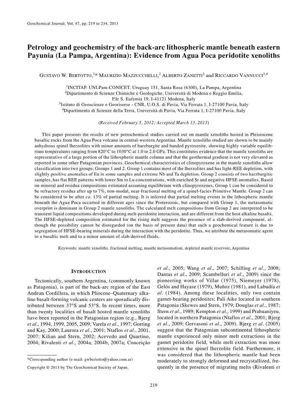 Petrology and Geochemistry of the Back-Arc Lithospheric Mantle Beneath Eastern Payunia (La Pampa, Argentina): Evidence from Agua Poca Peridotite Xenoliths