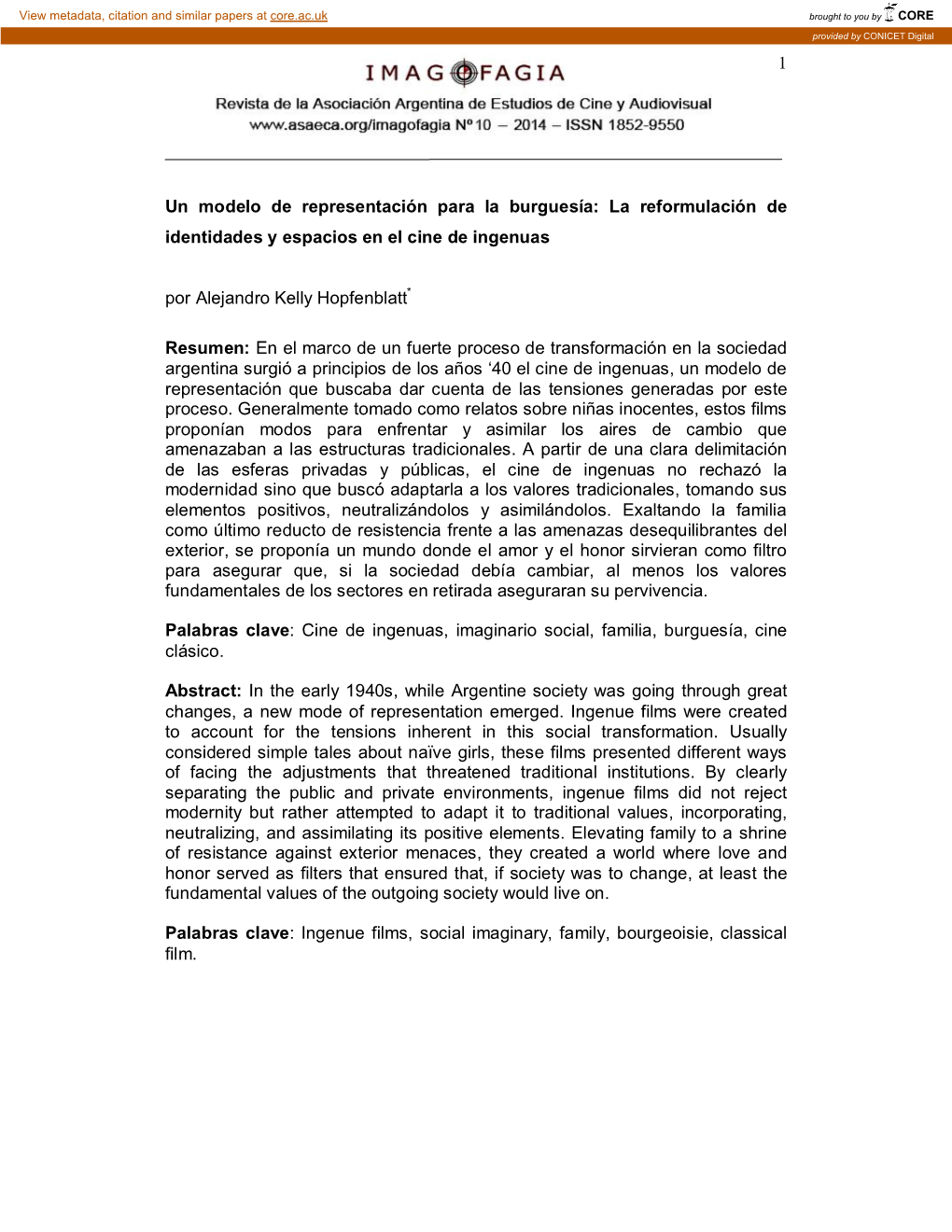 Un Modelo De Representación Para La Burguesía: La Reformulación De Identidades Y Espacios En El Cine De Ingenuas