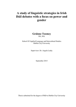 A Study of Linguistic Strategies in Irish Dáil Debates with a Focus on Power and Gender